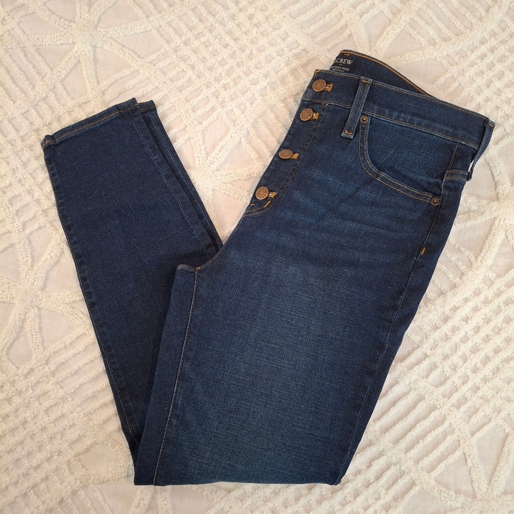 J.Crew 10" High Rise Skinny Jeans Signature Stretch Button Fly Blue 30 BK585 NWT